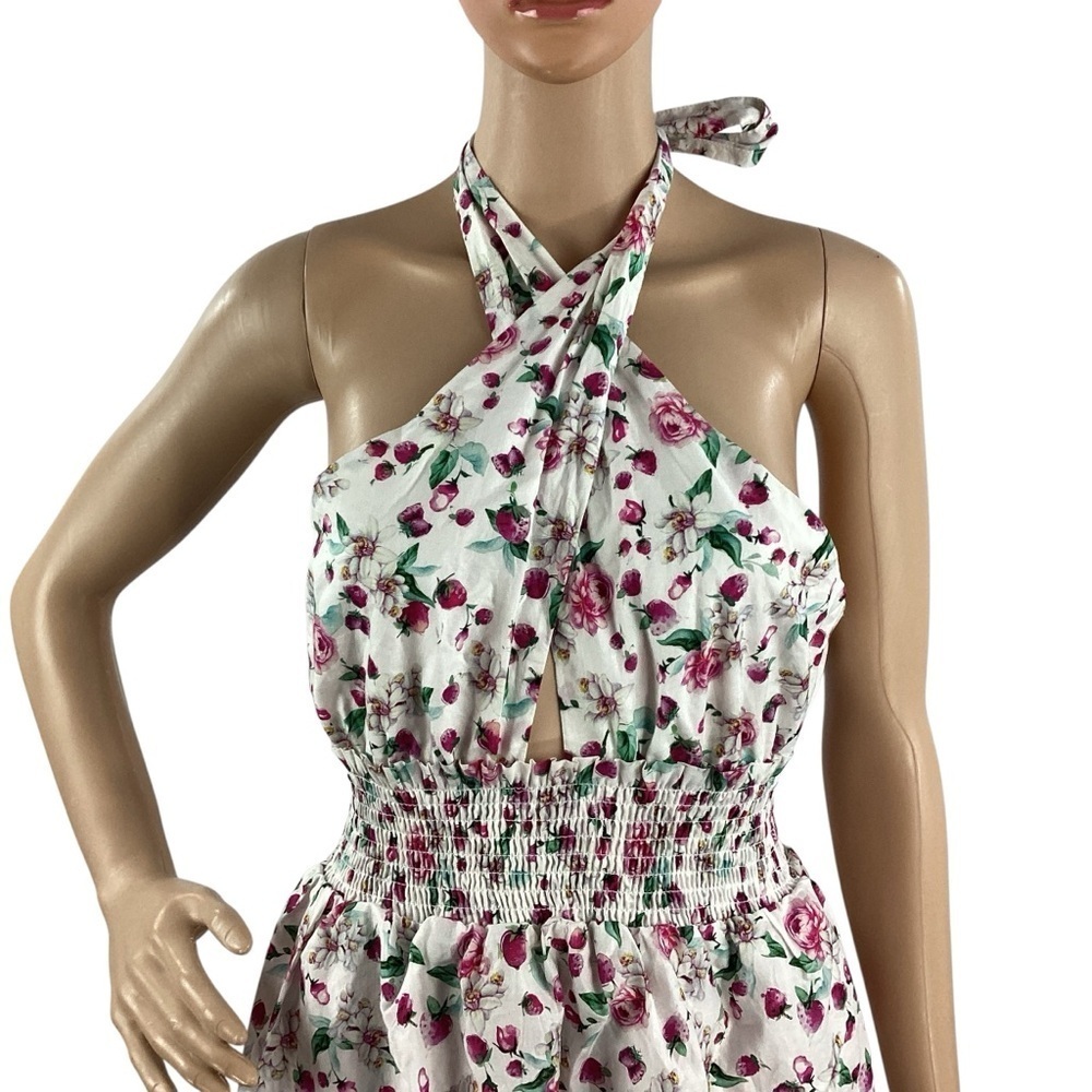 BB Dakota Strawberry Bliss Eyelet Tiered Halter Mini Dress White M